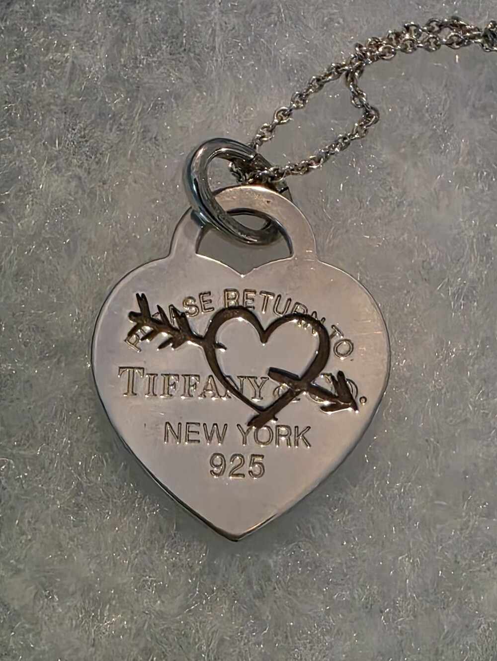 Tiffany & Co. Sterling Silver Etched Heart and Arrow Pendant Necklace - Picture 3 of 7